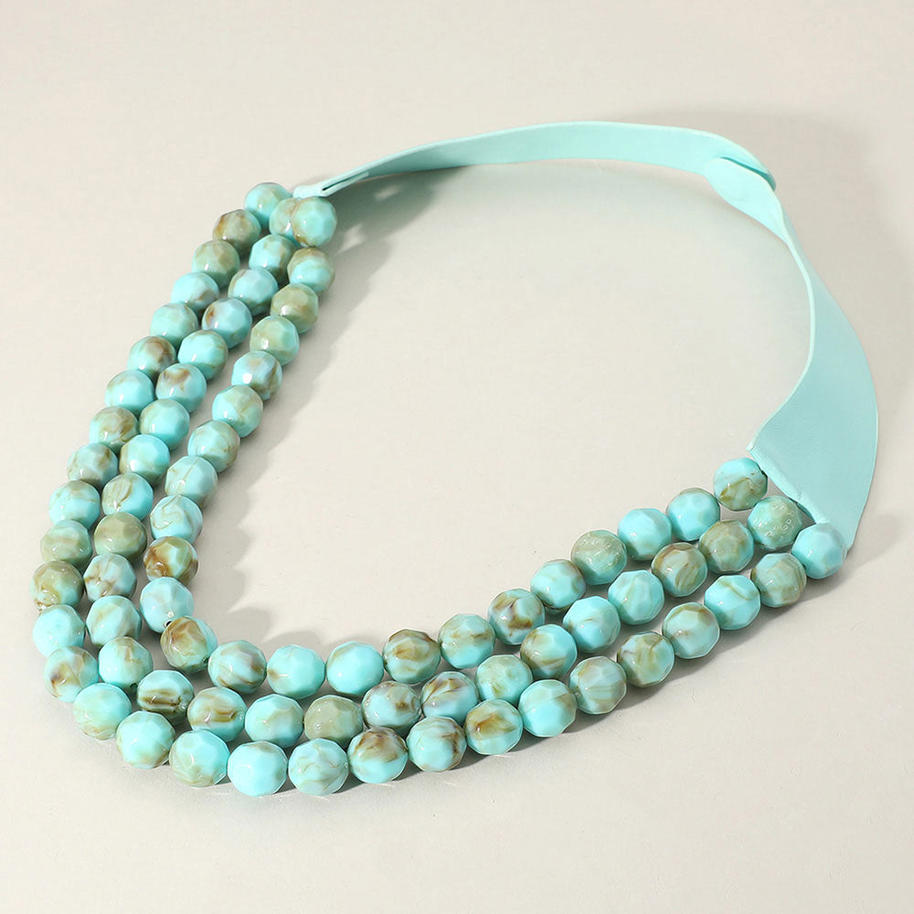 Chunky Acrylic Beaded Triple Layered Faux Leather Magnetic Necklace