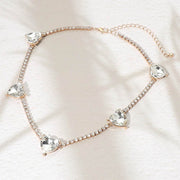 Heart Stone Cluster Station Tennis Chain Necklace