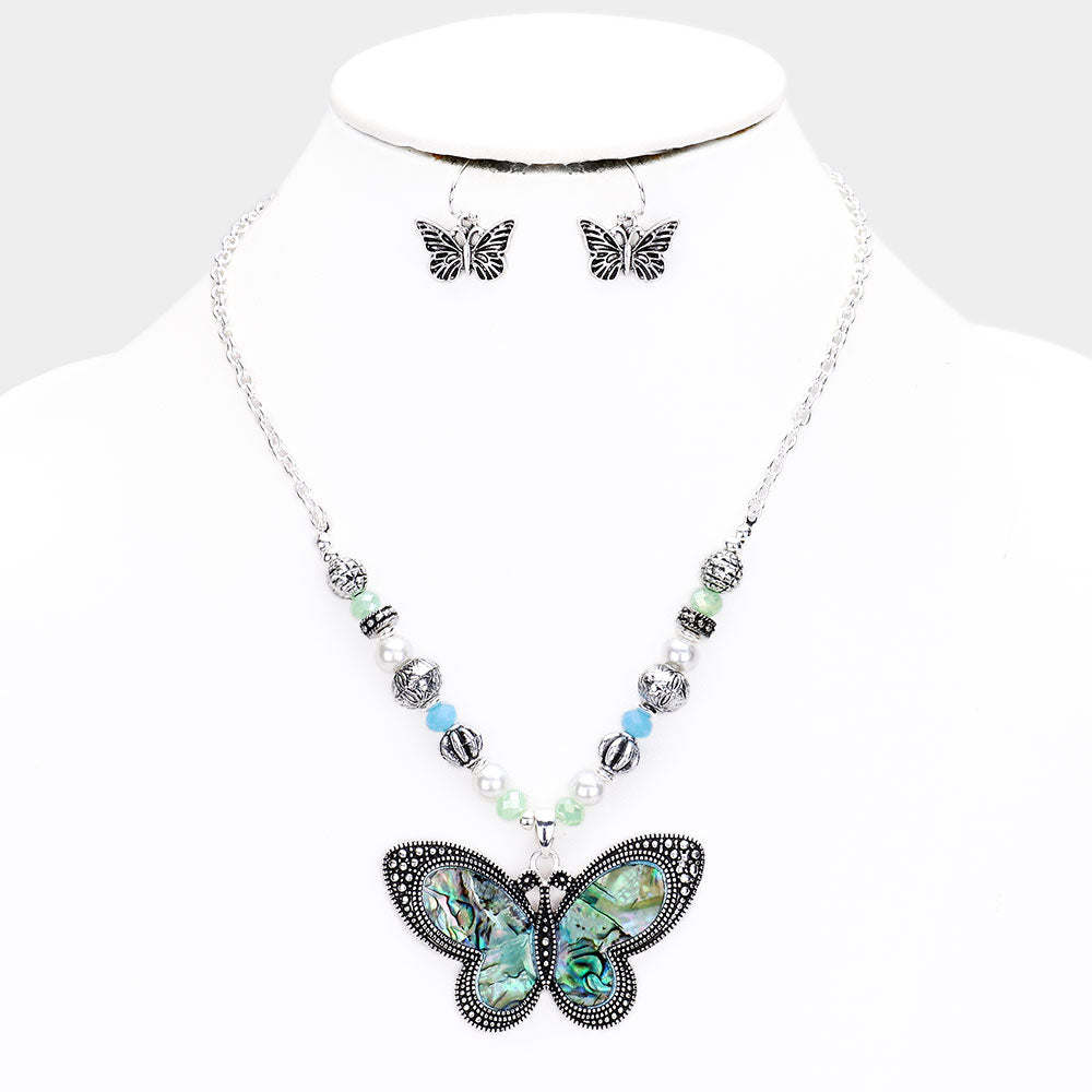 Abalone Butterfly Beaded Necklace