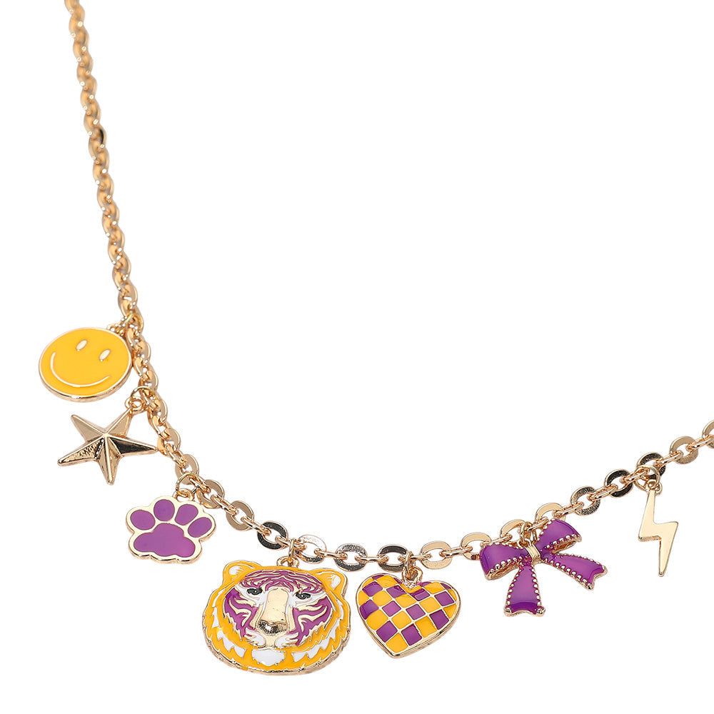 Gameday Animal Mascot Bow Star Heart Smile Face Bolt Charm Station Necklace