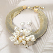 Bold Pearl Cluster Accent Chunky Mesh Statement Necklace