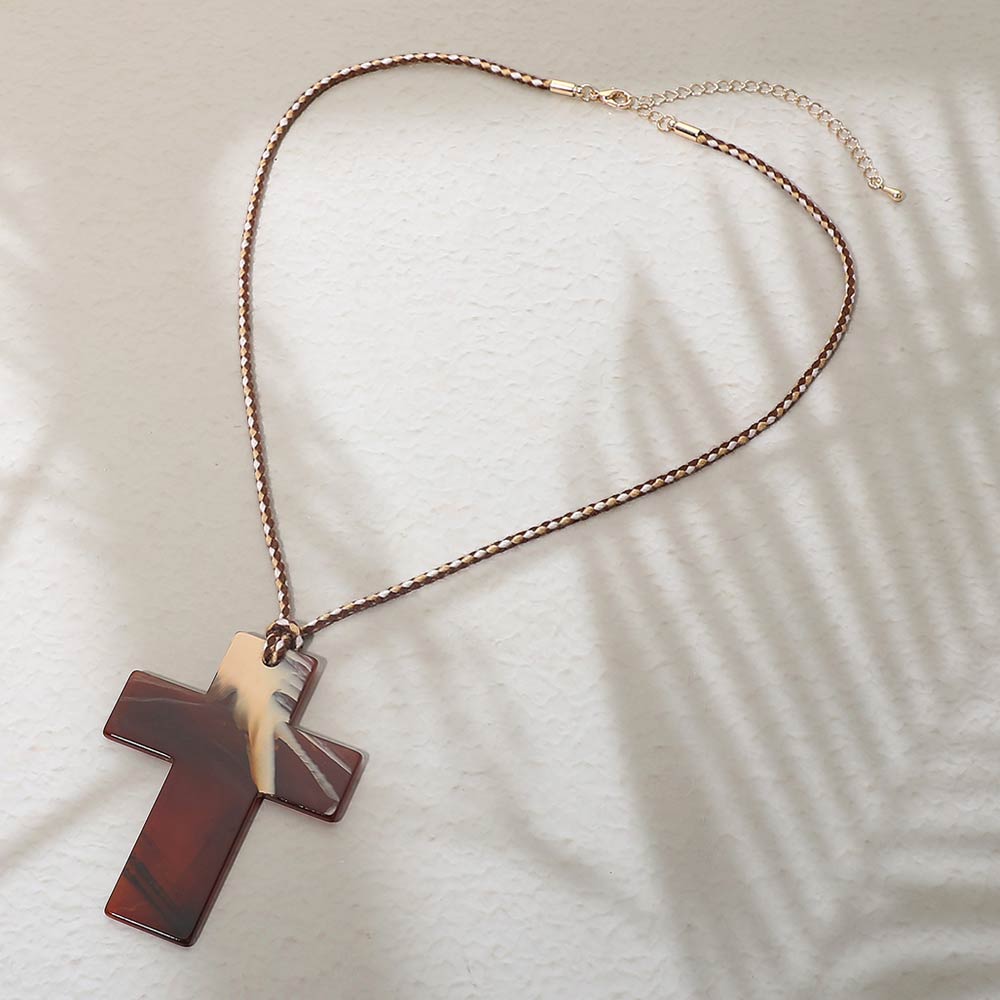 Resin Cross Pendant Cord Necklace