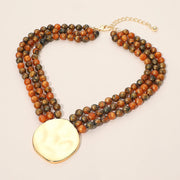 Bold Hammered Disc Accent Layered Beaded Necklace