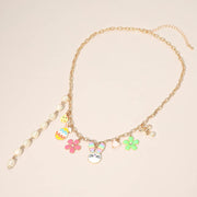 Easter Bunny Chick Flower Pearl Heart Charm Station Necklace