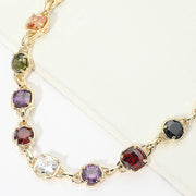 14K Gold Plated Multi CZ Stone Link Toggle Necklace