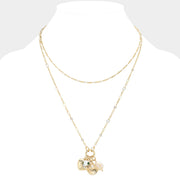 Metal Heart Pearl Pointed Shell Charm Pendant Layered Necklace