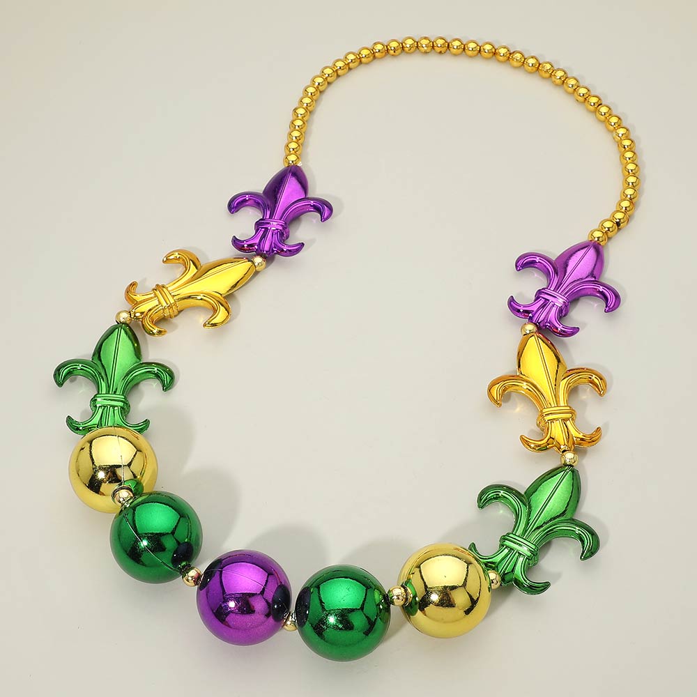 Bold Mardi Gras Fleur de Lis Bead Statement Necklace