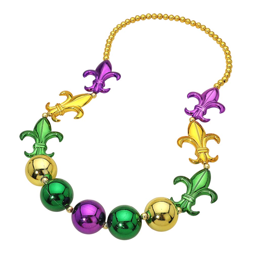 Bold Mardi Gras Fleur de Lis Bead Statement Necklace