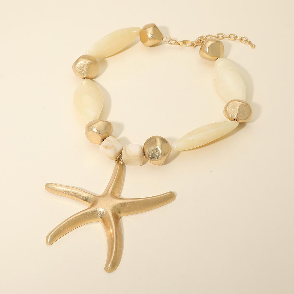 Bold Starfish Pendant Accent Chunky Beaded Statement Necklace