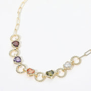 14K Gold Plated CZ Heart Link Paperclip Chain Necklace
