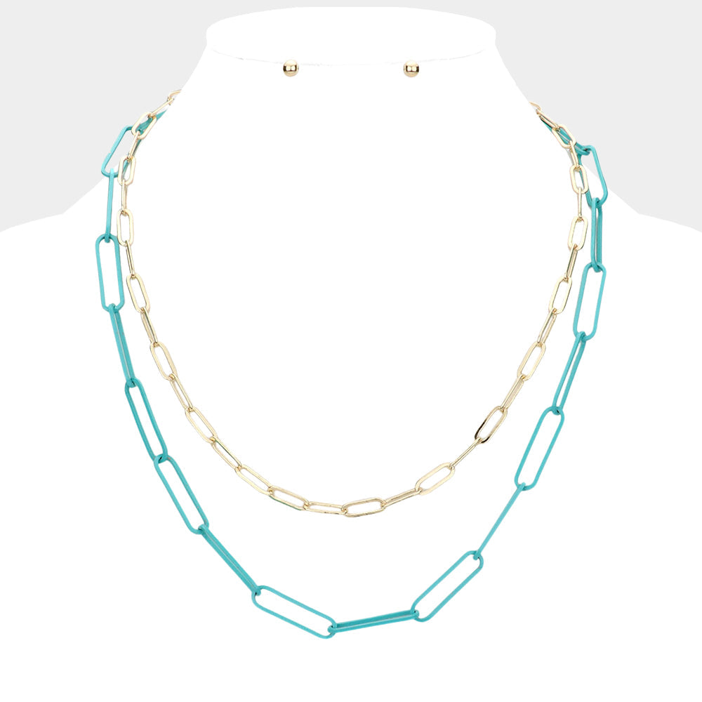 2PCS - Colored Open Metal Oval Link Necklaces