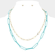 2PCS - Colored Open Metal Oval Link Necklaces