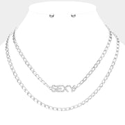 2PCS - SEXY Rhinestone Embellished Pendant Message Necklaces