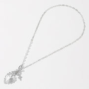 SECRET BOX_Sterling Silver Dipped Heart Stone Paved Cross Charm Half Pearl Chain Toggle Necklace
