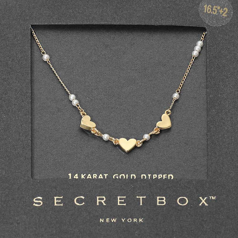 SECRET BOX_14K Gold Dipped Heart Pearl Accent Necklace
