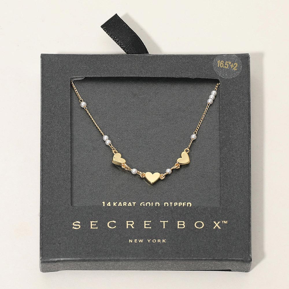 SECRET BOX_14K Gold Dipped Heart Pearl Accent Necklace