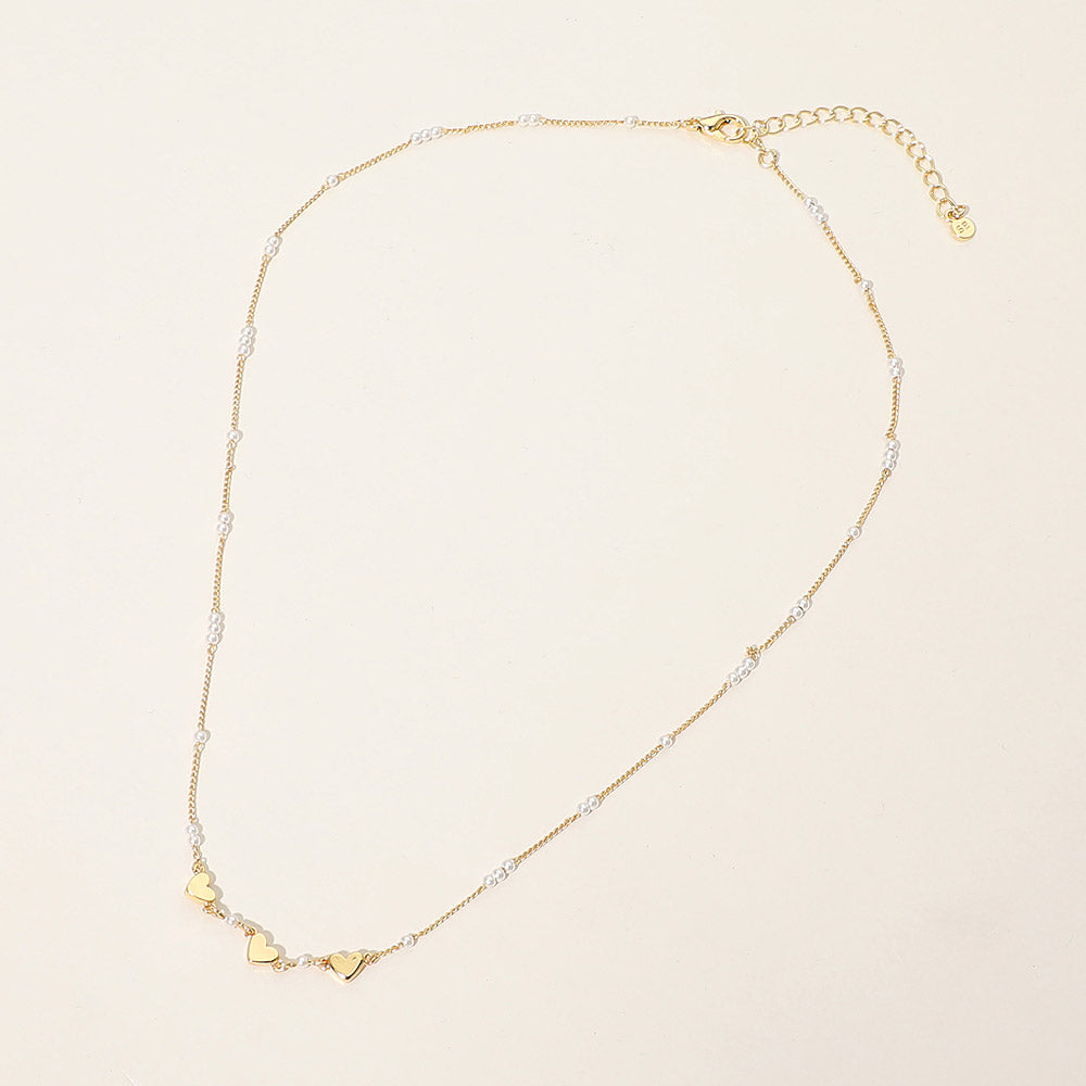 SECRET BOX_14K Gold Dipped Heart Pearl Accent Necklace