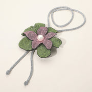 Women's Pearl Centered Bling Studded Flower Pointed Bolo Tie Statement Necklace