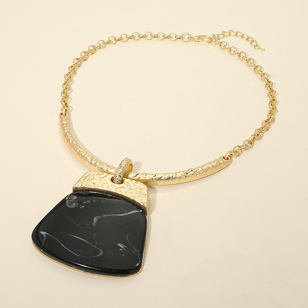 Bold Geometric Plate Pendant Accent Statement Necklace
