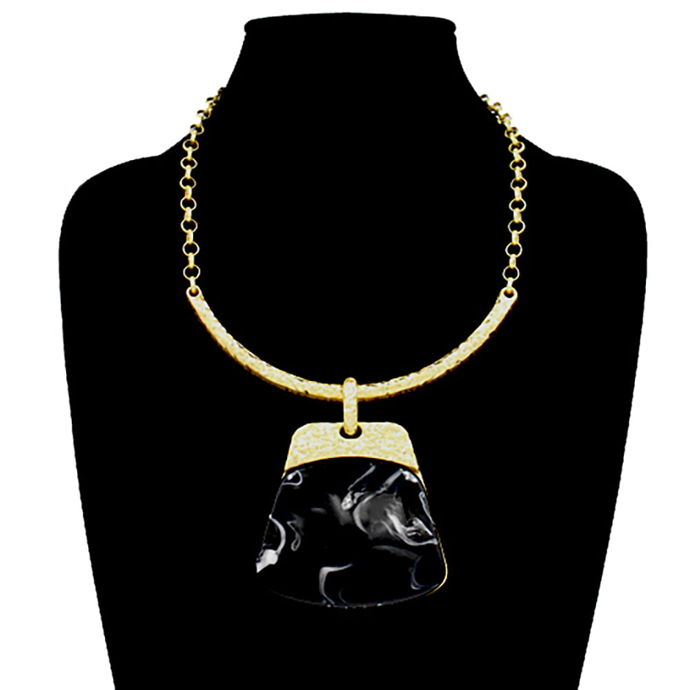 Bold Geometric Plate Pendant Accent Statement Necklace