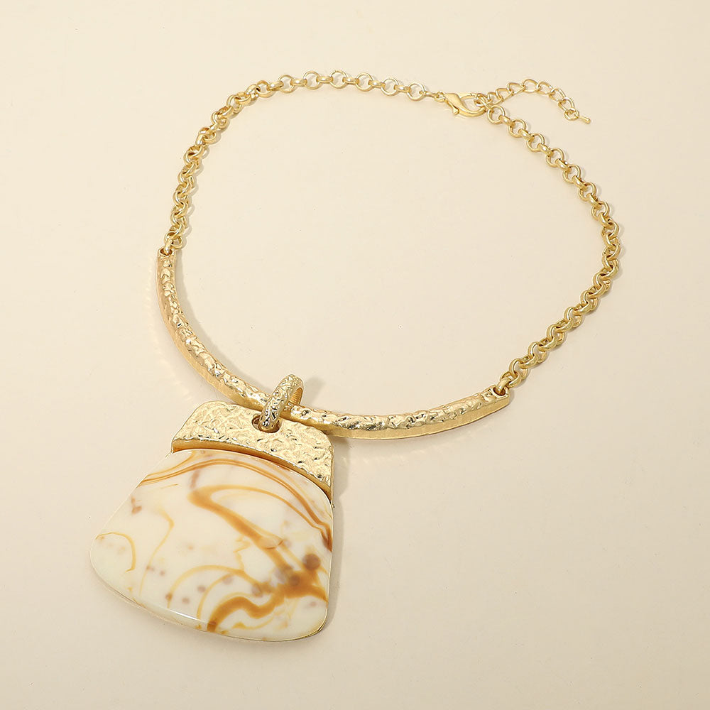 Bold Geometric Plate Pendant Accent Statement Necklace