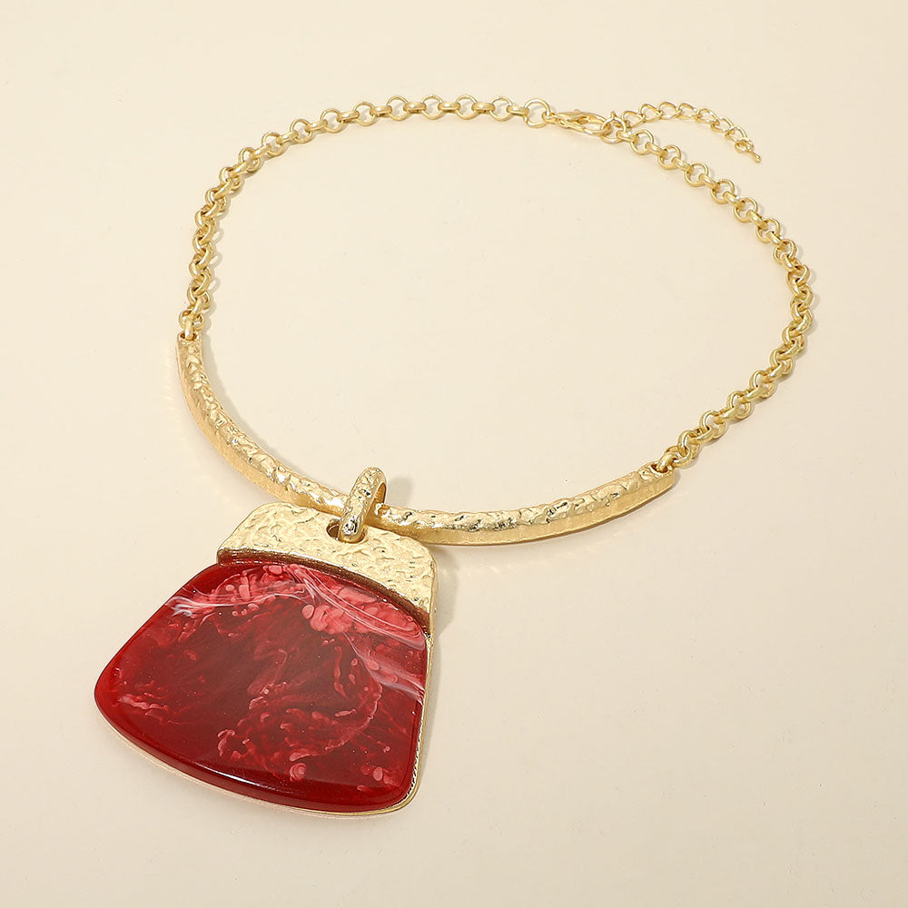 Bold Geometric Plate Pendant Accent Statement Necklace