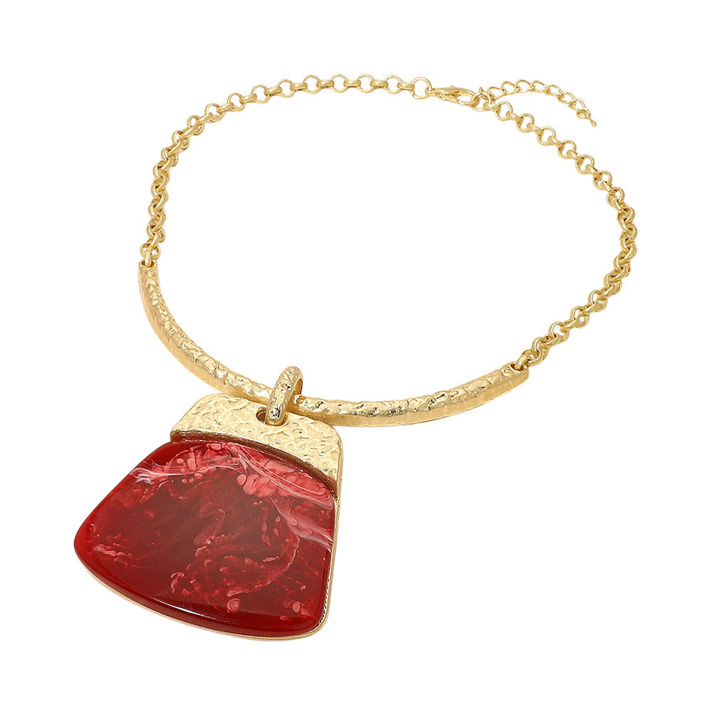 Bold Geometric Plate Pendant Accent Statement Necklace