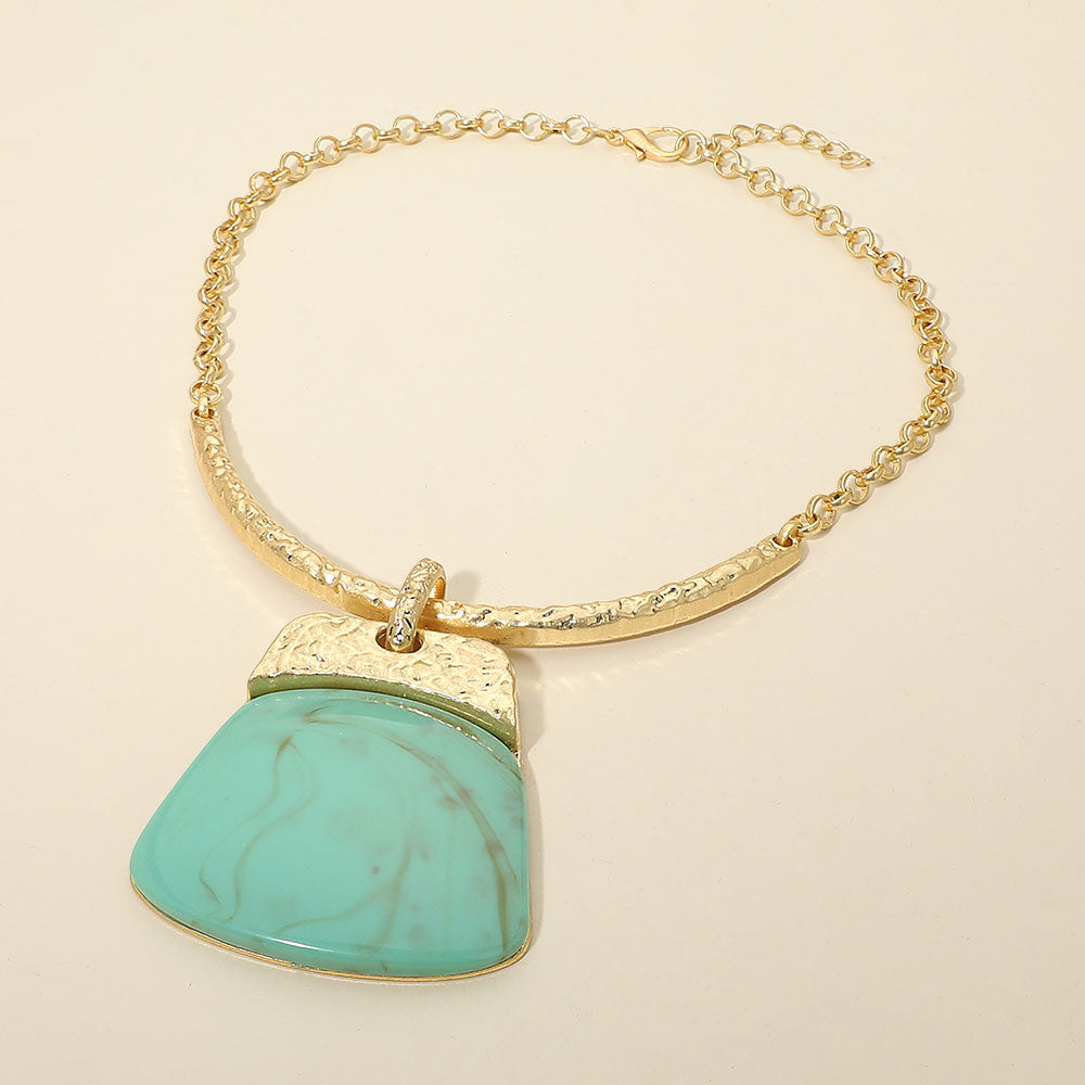 Bold Geometric Plate Pendant Accent Statement Necklace