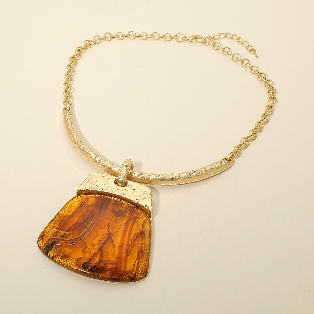 Bold Geometric Plate Pendant Accent Statement Necklace