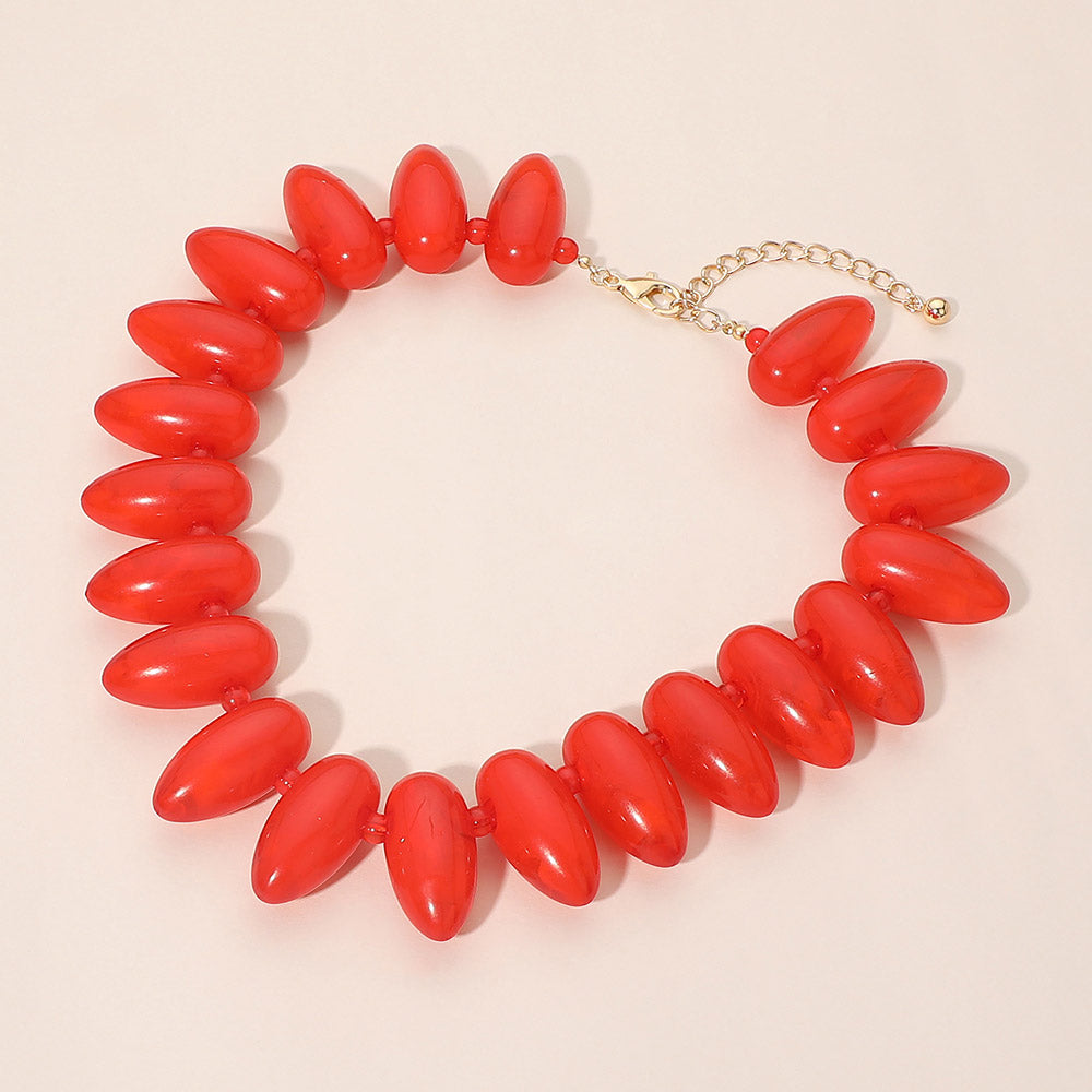 Chunky Resin Pebble Beaded Statement Necklace