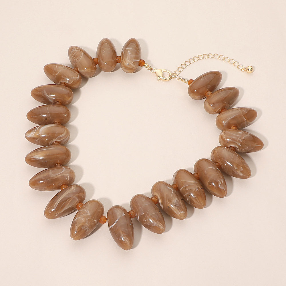 Chunky Resin Pebble Beaded Statement Necklace