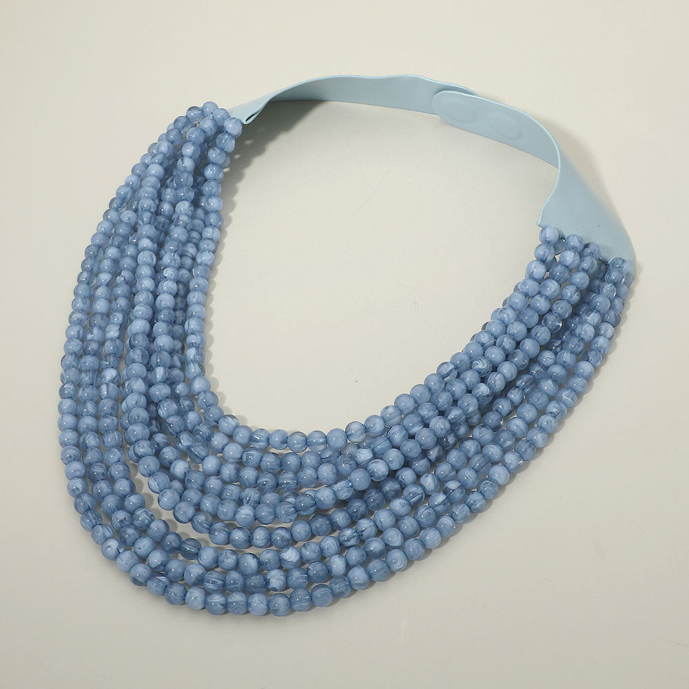Marbled Ball Beaded Multi Layered Faux Leather Magnetic Necklace