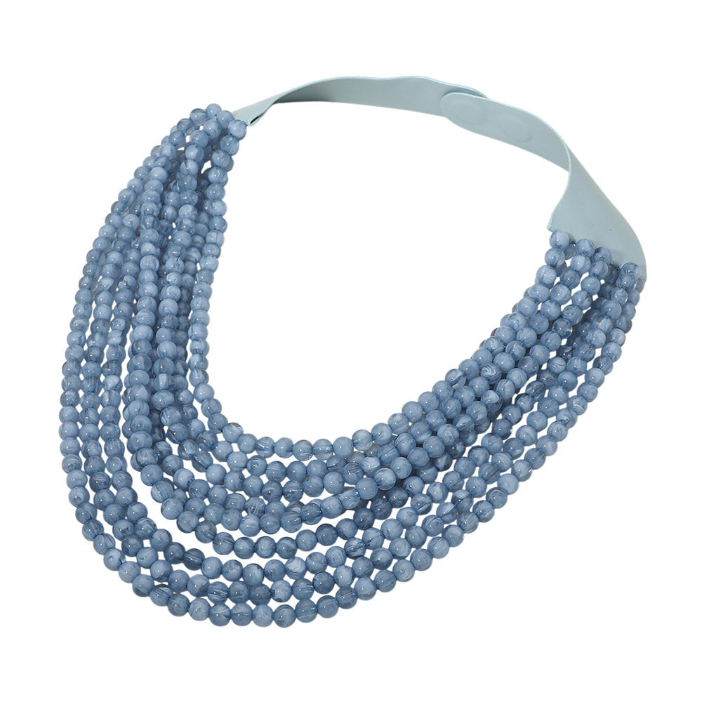 Marbled Ball Beaded Multi Layered Faux Leather Magnetic Necklace