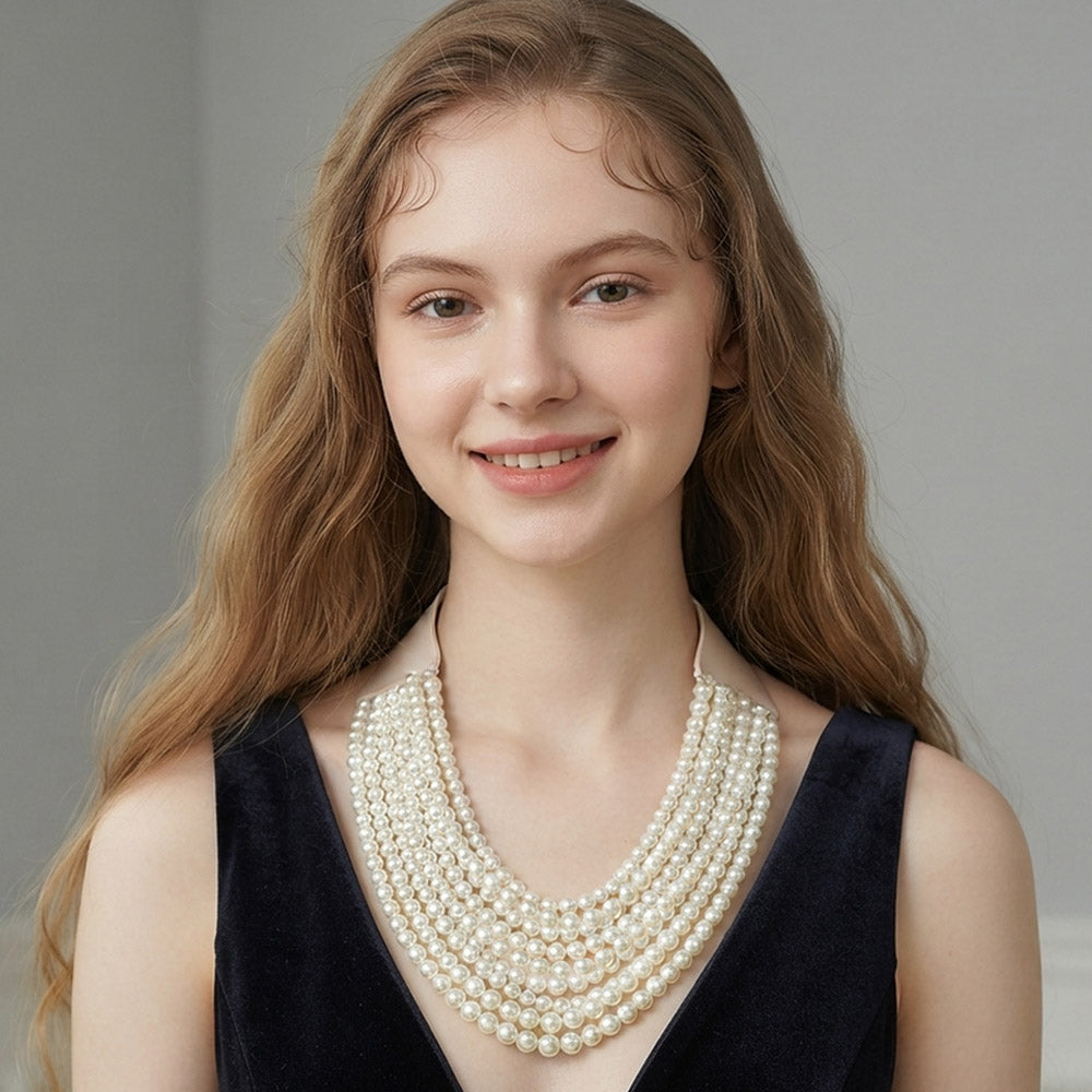 Marbled Ball Beaded Multi Layered Faux Leather Magnetic Necklace