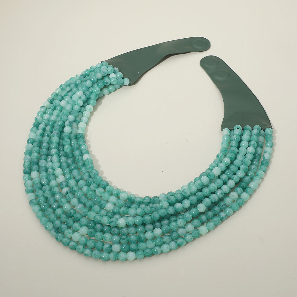 Marbled Ball Beaded Multi Layered Faux Leather Magnetic Necklace