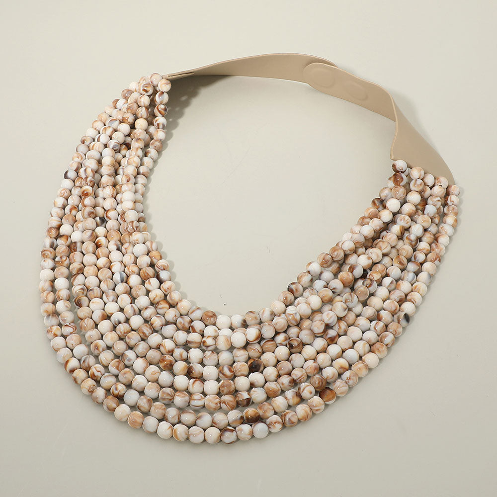 Marbled Ball Beaded Multi Layered Faux Leather Magnetic Necklace
