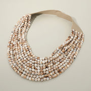 Marbled Ball Beaded Multi Layered Faux Leather Magnetic Necklace