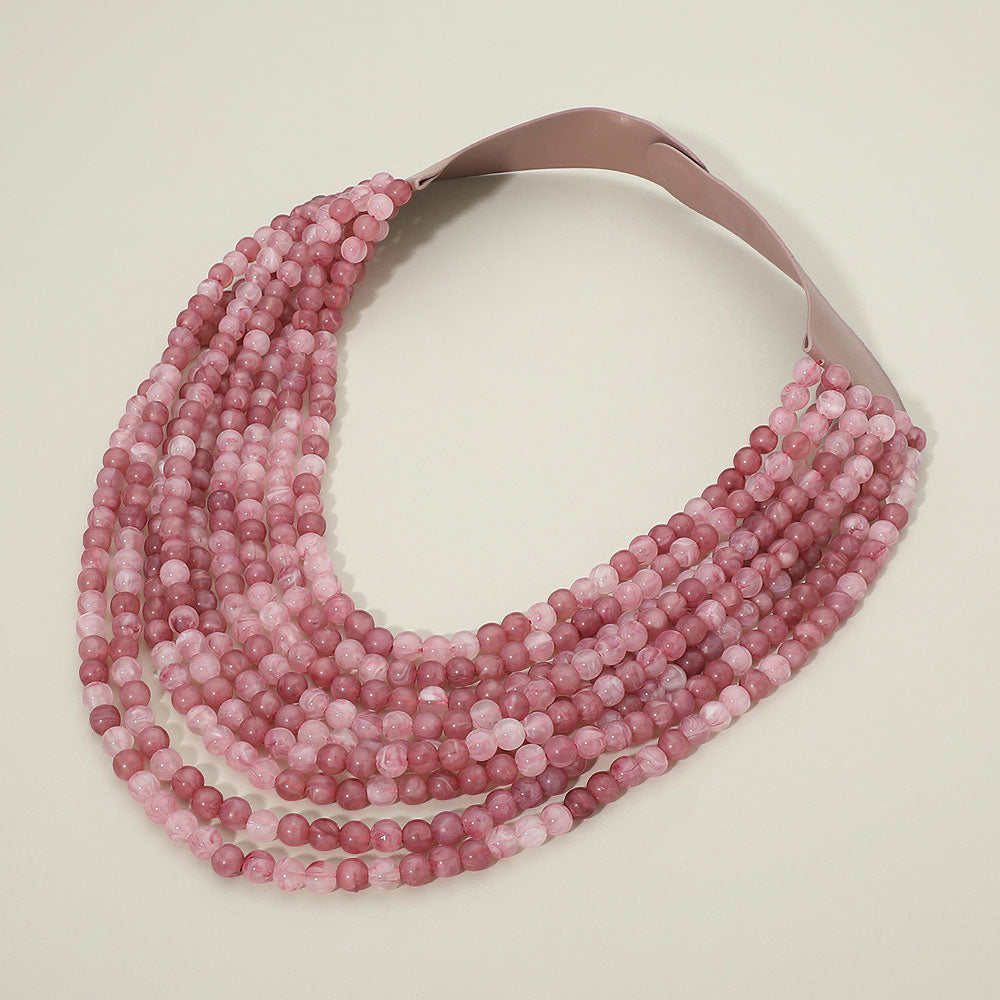 Marbled Ball Beaded Multi Layered Faux Leather Magnetic Necklace