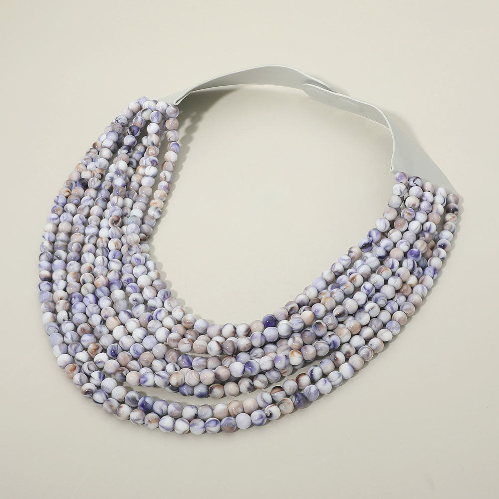 Marbled Ball Beaded Multi Layered Faux Leather Magnetic Necklace