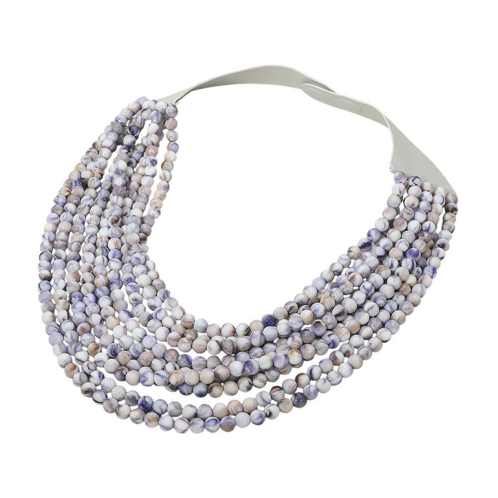 Marbled Ball Beaded Multi Layered Faux Leather Magnetic Necklace