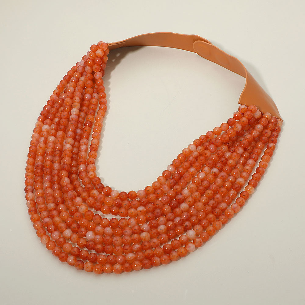 Marbled Ball Beaded Multi Layered Faux Leather Magnetic Necklace