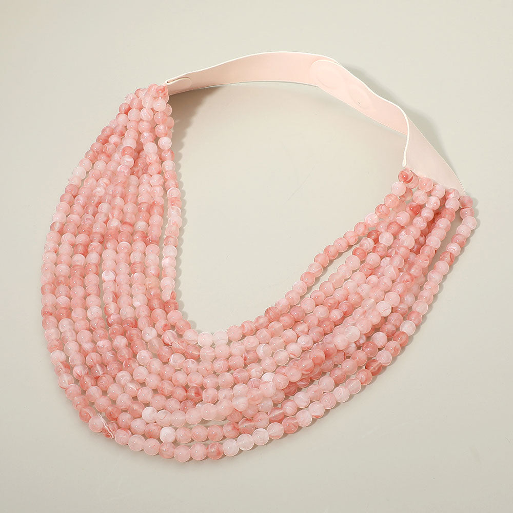Marbled Ball Beaded Multi Layered Faux Leather Magnetic Necklace