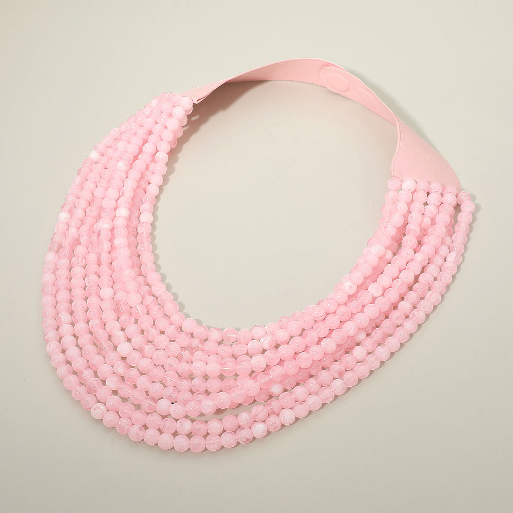 Marbled Ball Beaded Multi Layered Faux Leather Magnetic Necklace