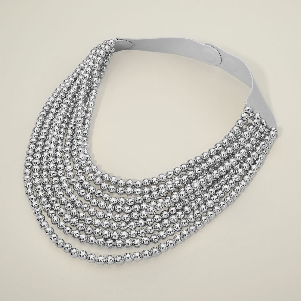Marbled Ball Beaded Multi Layered Faux Leather Magnetic Necklace