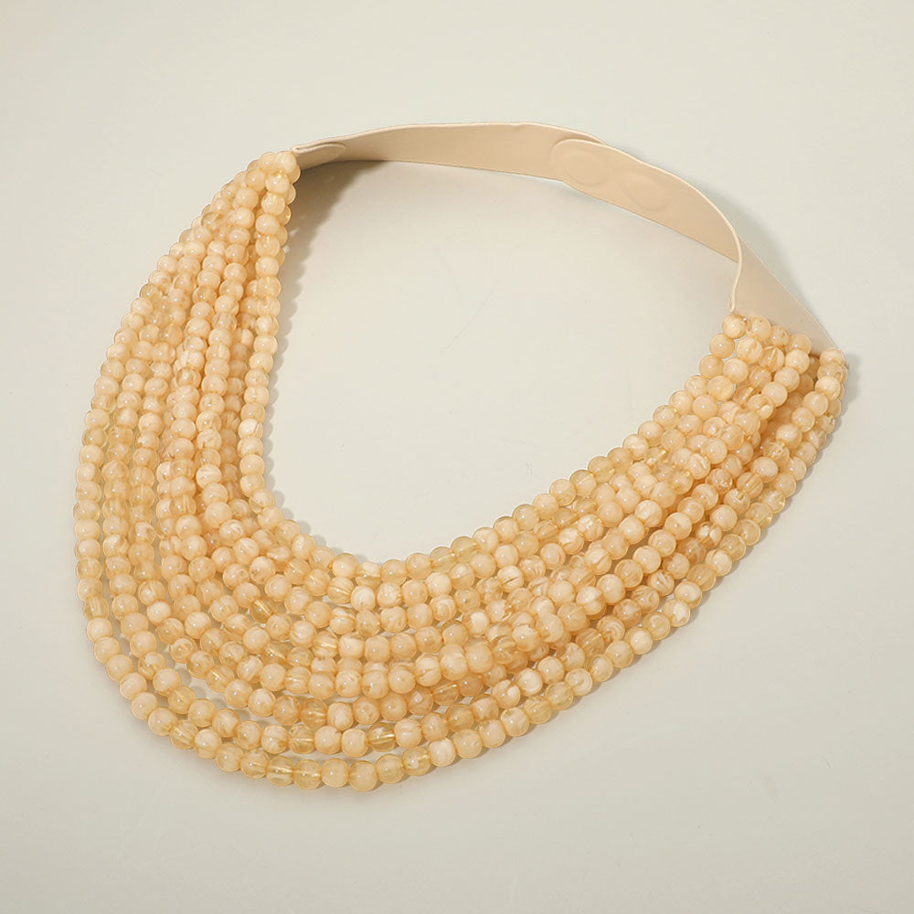 Marbled Ball Beaded Multi Layered Faux Leather Magnetic Necklace