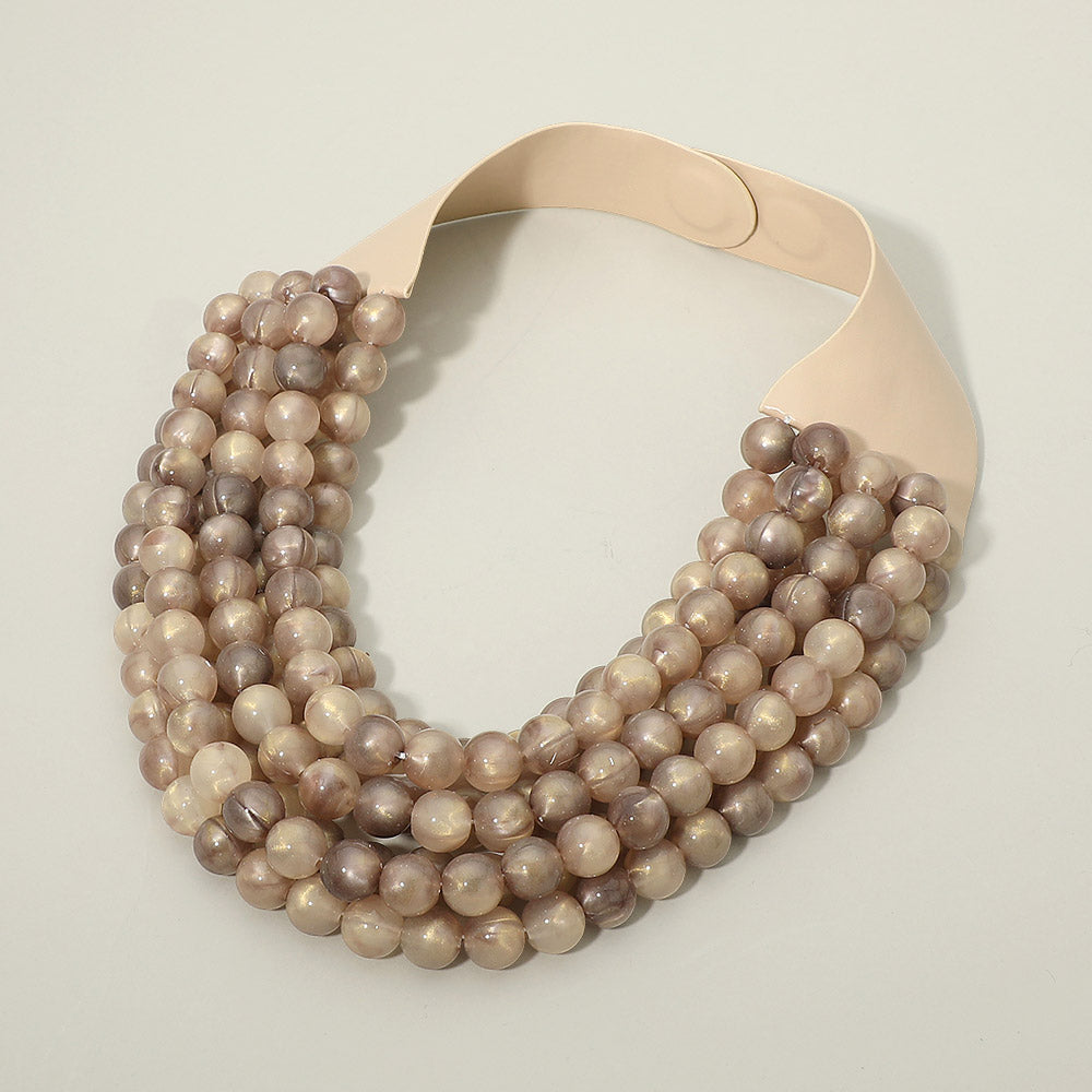 Marbled Ball Beaded Multi Layered Faux Leather Magnetic Collar Necklace