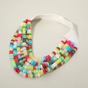 Multi Layered Flat Beaded Faux Leather Magnetic Collar Necklace