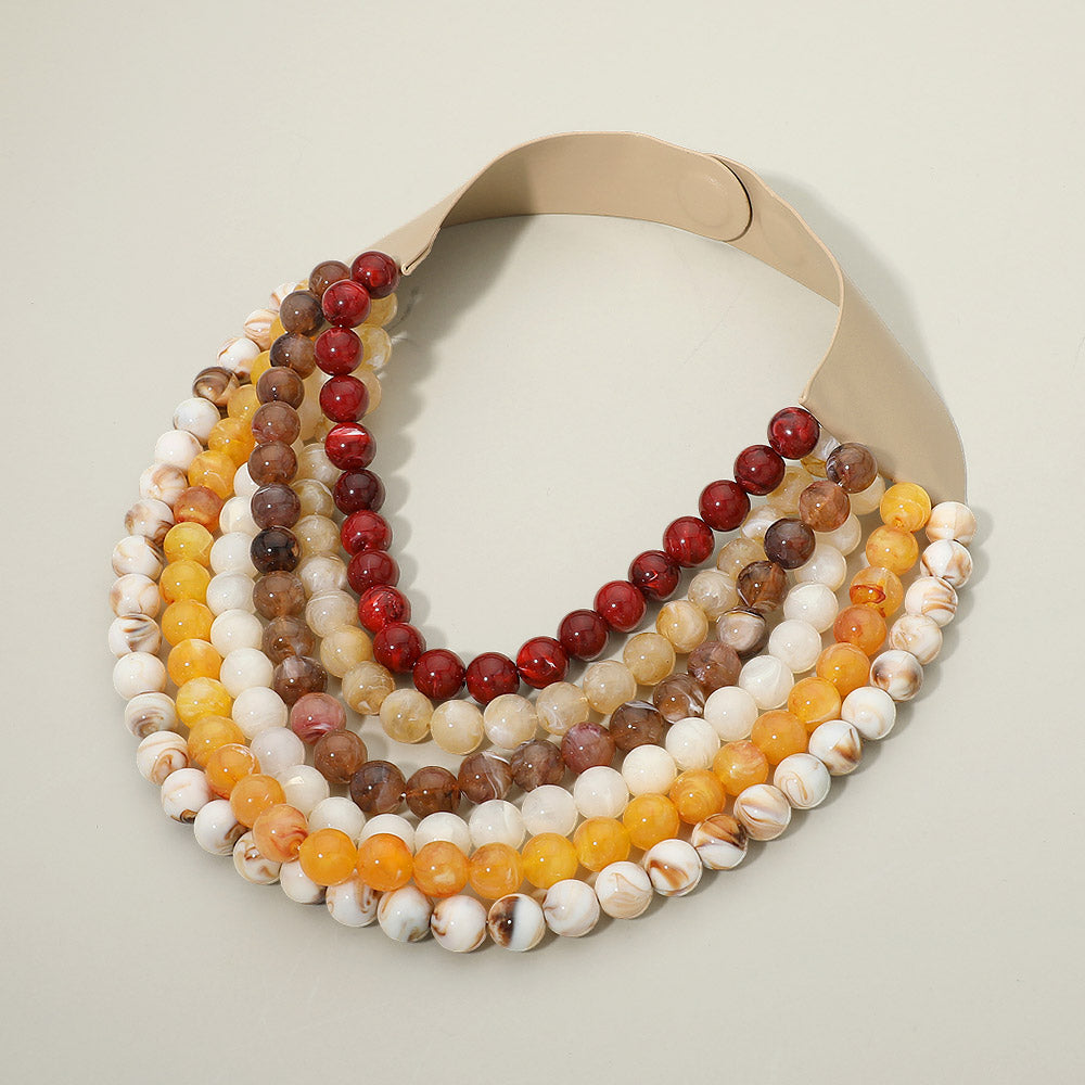 Multi Strand Marbled Ball Beaded Faux Leather Magnetic Necklace