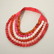 Multi Strand Marbled Ball Beaded Faux Leather Magnetic Necklace