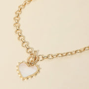 Bead Mother of Pearl Heart Charm Toggle Chain Necklace